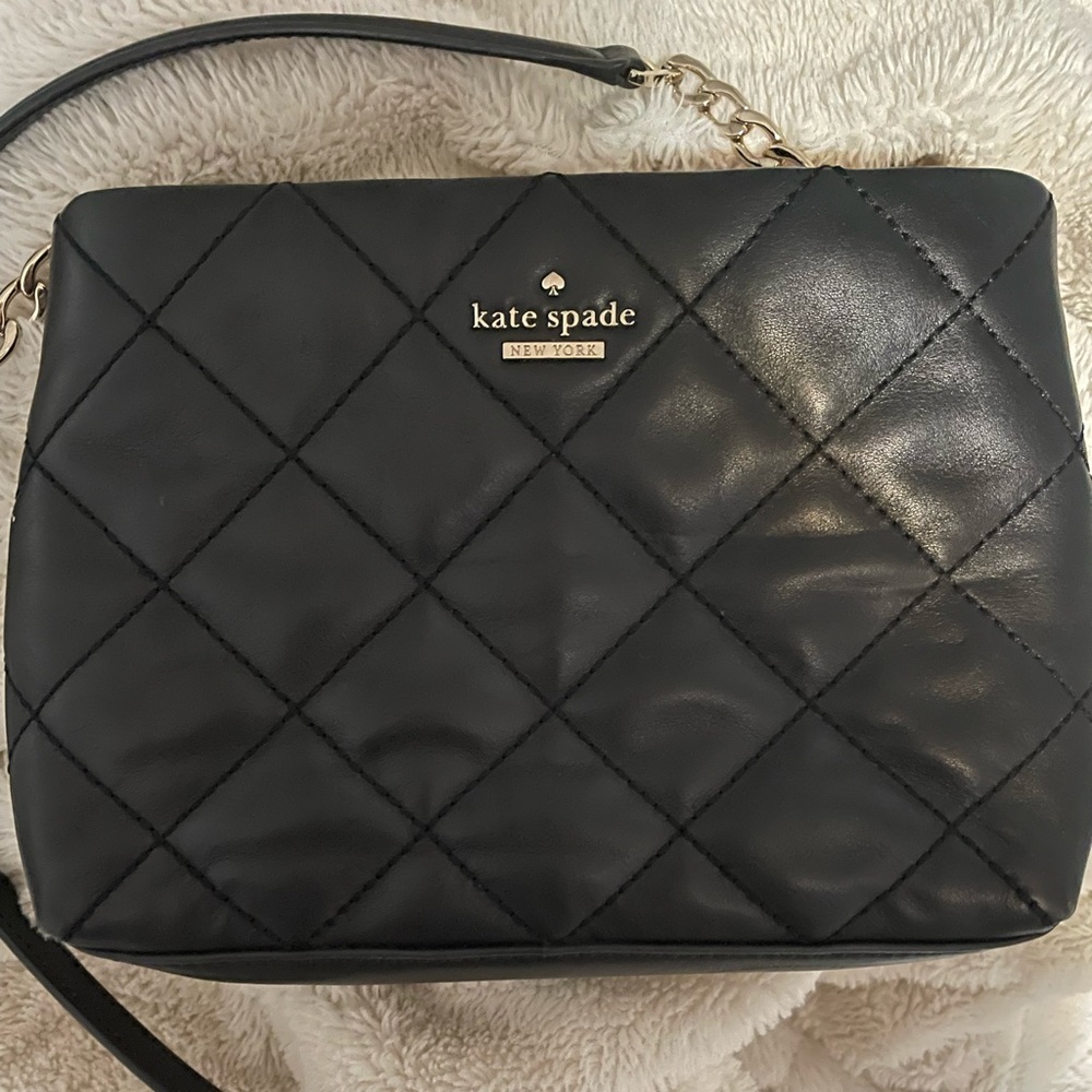 Black, authentic Crossbody, Kate Spade purse with a chain